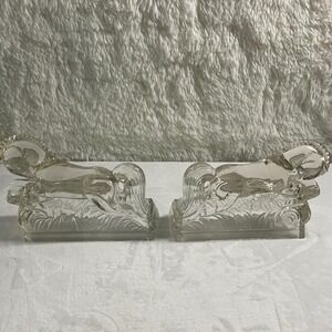 Vintage Art Deco Clear Glass Horse Bookends Heavy Solid Glass Equestrian Decor